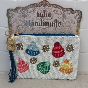 Made in India Winter Hats Wristlet - Beaded - White